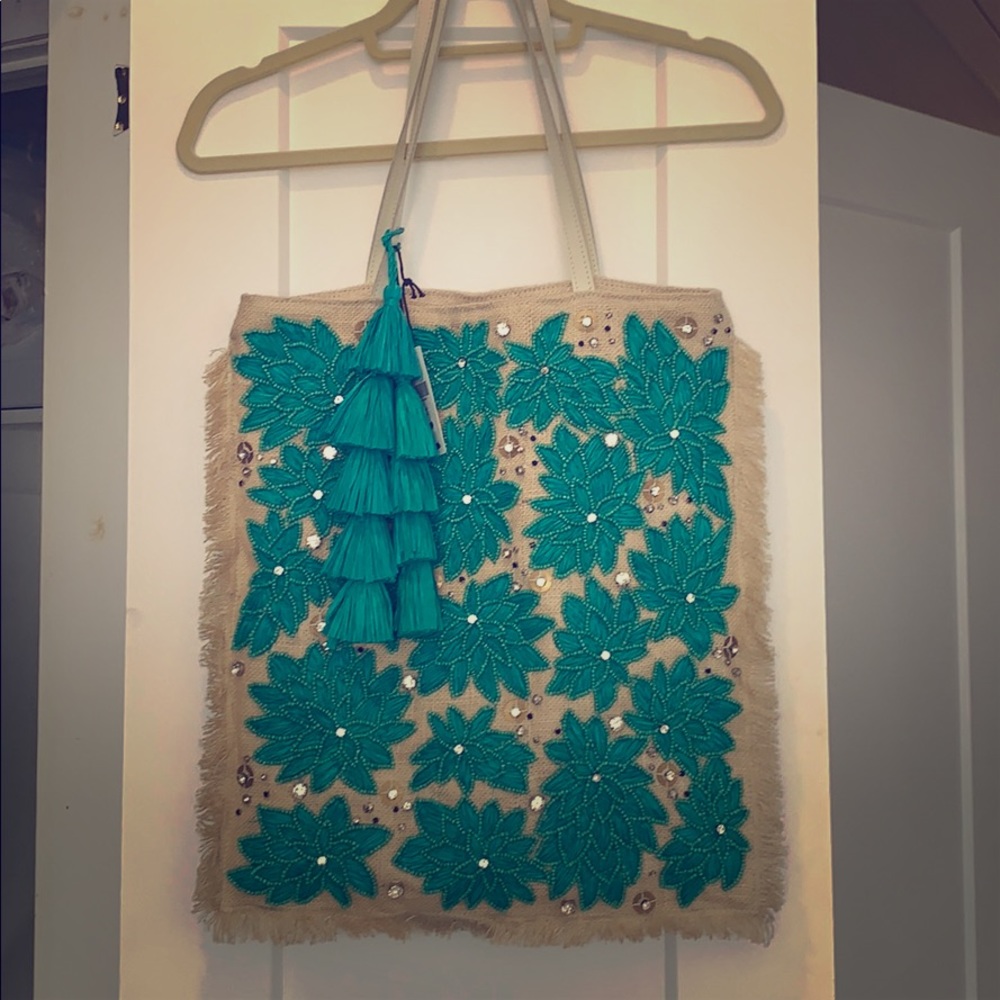 Anthropologie flower embellished tote bag